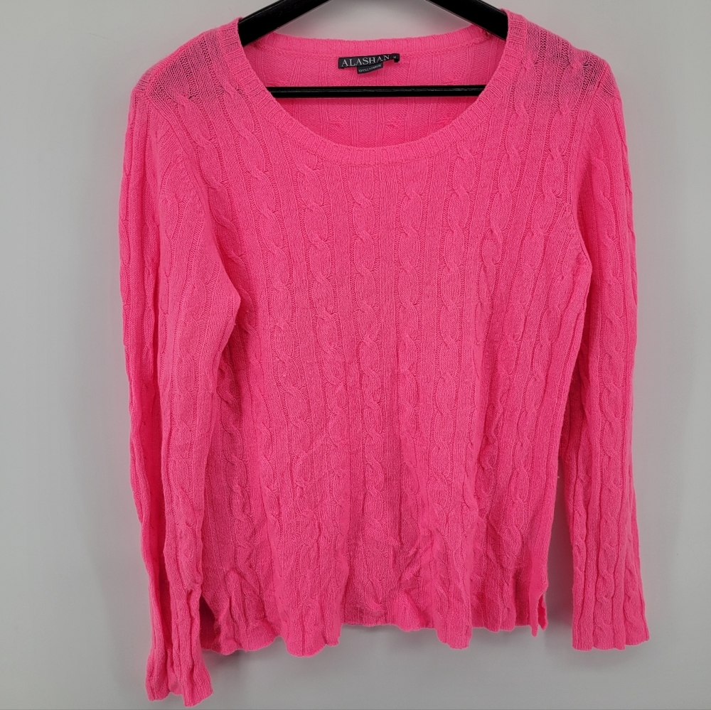 ALASHAN Cashmere  Pink Cable Knit Sweater Size Medium